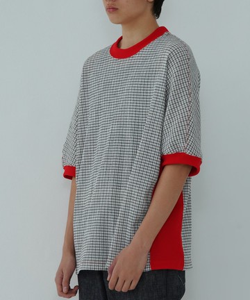 格紋褶皺短袖 T 恤