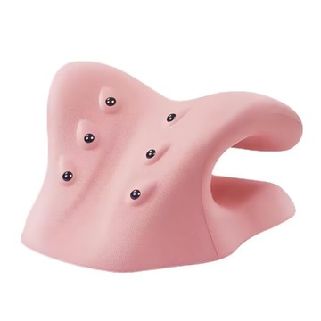 Mass 生活好物 頸椎按摩枕/富貴包頸枕/按摩助眠頸椎枕/天鵝頸矯正睡眠枕/頸椎牽引枕/磁療肩頸重力指壓按摩枕  C型磁療款 粉色  LFS3G100-PK