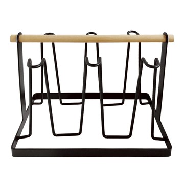 艾米購物 杯架 + 實木托盤 Set  瀝水杯架 馬克杯架 茶杯架 杯子收納 玻璃杯架  14*24*19 cm  約450g  黑色  1組