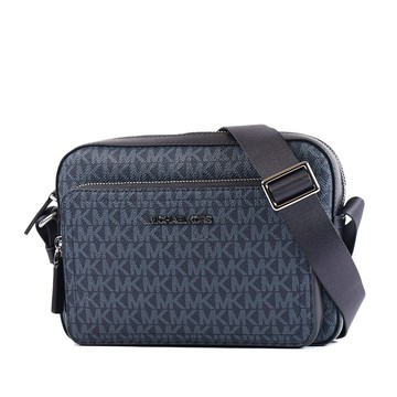 MICHAEL KORS 男款 COOPER 緹花LOGO防刮雙層拉鍊相機包-藍色
