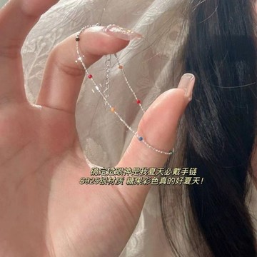 限時特賣🔥 【店鋪熱銷】925純銀彩虹豆豆手鏈女ins風小衆簡約高級時尚學生串珠手飾送閨蜜
