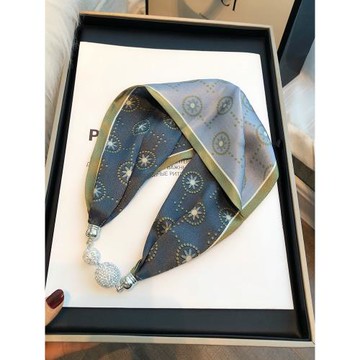 雙面雙色真絲絲巾磁扣項鏈秋冬長條巾吊墜護頸椎100%桑蠶絲小領巾