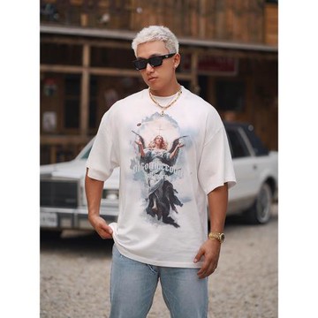 OOTC「圣母達陣」美式復古手繪油畫康利印花短袖小領口T恤男女