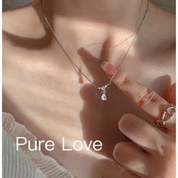 Pure Love樂芙 / 正韓 銀飾【S925純銀】N0542簡約通體純銀項鍊水滴鋯石鎖骨鏈 短項鏈 / 銀