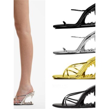 春新歐美秀場虎牙齒異形跟女高跟拖鞋坡跟露趾一字坡跟涼鞋大碼43