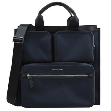 MICHAEL KORS KENT 經典浮雕LOGO帆布兩用商務托特包.深藍