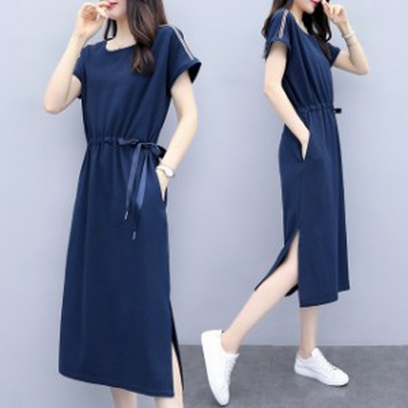 大きいサイズのレディース 夏新作 ワンピース レディース カットソーワンピース スリット入りワンピース ウエストマーク リボン りぼん 通販 Lineポイント最大3 0 Get Lineショッピング