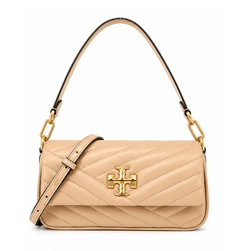 TORY BURCH KIRA 雙T字LOGO斜紋衍縫肩/斜兩用包-奶茶