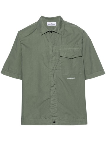 Stone Island - raised-logo cotton shirt - men - Cotton - L - Green