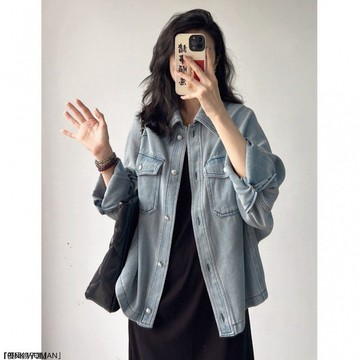 復古小衆牛仔外套女秋寬鬆韓版女裝百搭開衫牛仔衣外搭衣服潮