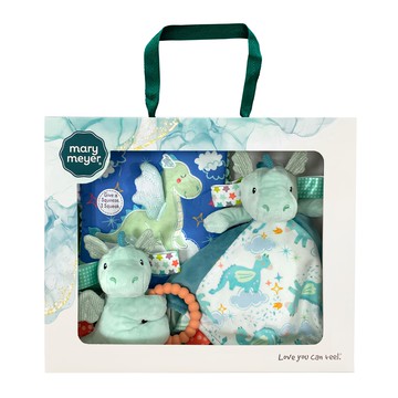 mary meyer 蜜兒 魔法小飛龍 臻藏禮盒 Set 手搖鈴+安撫巾+沙沙紙  魔法小飛龍 藍綠色  1盒  安撫巾33 x 33cm、沙沙紙23 x 23cm、手搖鈴15 x 14.5cm