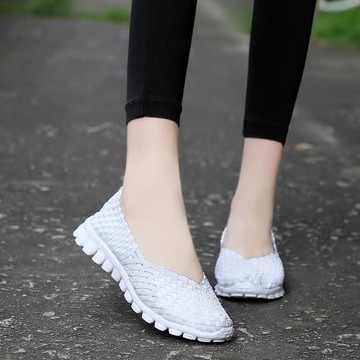 夏季網鞋女透氣編織平底老北京布鞋韓版一腳蹬懶人休閑小白鞋百搭