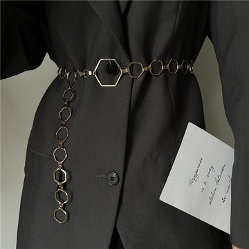 金色六邊形少女歐美百搭時尚ins腰鏈配飾連衣裙個性腰帶裝飾顯瘦