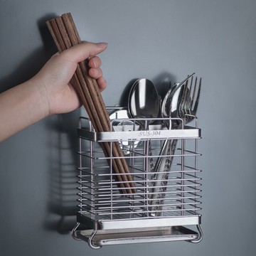 不銹鋼筷子組合掛墻304不銹鋼 免釘筷子筒壁掛多功能廚房置物架