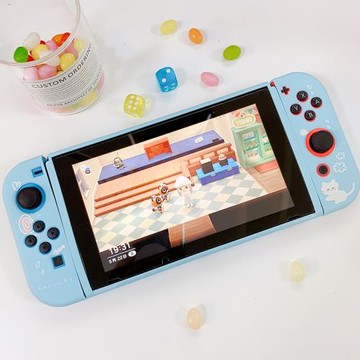 星之森藍色吹風貓咪適用nintendo switch oled保護套軟殼可愛夏天