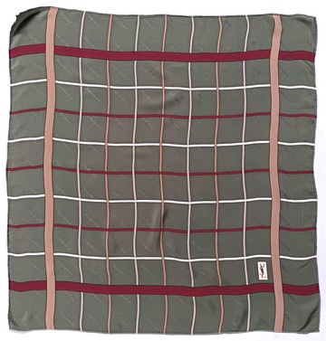Yves Saint Laurent 格紋絲巾，30 x 30 英吋，100% 絲綢，節日禮物