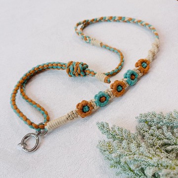 可調式小花手機編織包芯棉線macramé 掛繩l編織手機背帶l客製化l