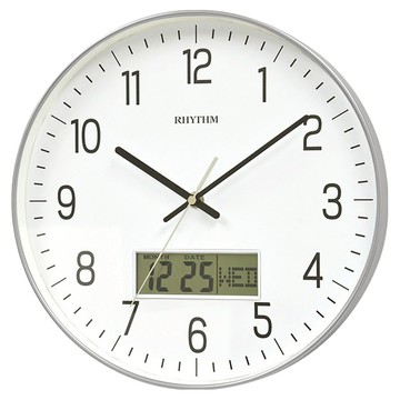 RHYTHM 日本麗聲時計 簡約時尚多功能掛鐘  銀色