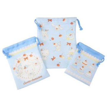 小禮堂 Sanrio 三麗鷗大集合 尼龍束口袋3入組 (櫻桃鮮奶油蛋糕)