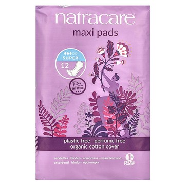Natracare, Maxi 衛生巾，有機棉套，超大量，12 片