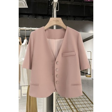 🌷新店優惠🌷粉色小個子薄款西裝外套女夏季新款短款時尚百搭氣質網紅短袖西服
