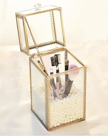 玻璃化妝刷桶 美妝刷筒套刷桶刷子收納盒青銅包邊防塵防灰