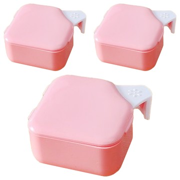 日式假牙套清潔雙層浸泡盒 假牙清潔收納一次搞定 保持假牙衛生 方便攜帶  粉  1入  3個
