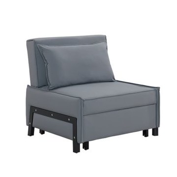 文創集 麥加灰色貓抓皮革單人前拉式沙發床(前拉式機能設計)-89x84x89cm免組