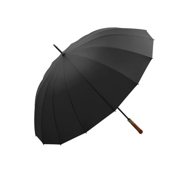 PUSH! 戶外用品好聚好傘玻璃纖維16骨長柄雨傘實木柄全自動商務雨傘I99黑色