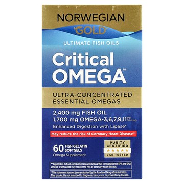 Renew Life, Norwegian Gold®，Critical Omega™ 高級魚油，60 粒魚明膠軟膠囊