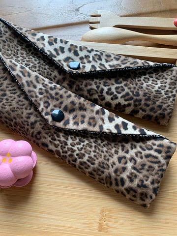 文青風環保筷袋  帥氣豹紋 酷黃豹 手作餐具袋.交換禮物.