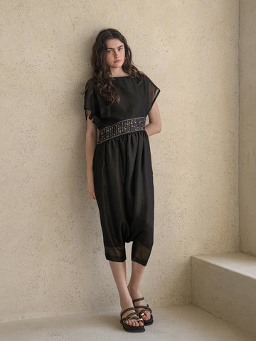 Asymmetric Baggy Fit Harem Silk Jumpsuit