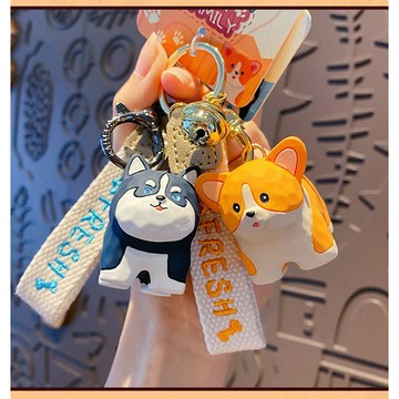 可愛 木雕狗狗 吊飾 柴犬 柯基 法斗 二哈 雪納瑞 鑰匙鏈女 可愛 創意 精緻 公仔 鑰匙鏈包 掛件 102