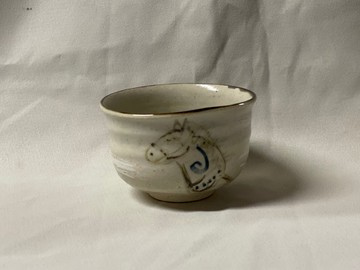 抹茶碗 駿馬圖案 直徑 12cm