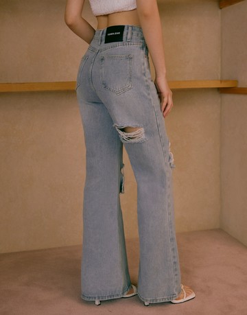 Chill又帶點壞；造型割破喇叭褲 兩色S-L