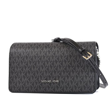 MICHAEL KORS Jet Set 緹花LOGO防刮翻蓋磁釦斜背包-黑色中