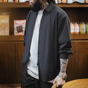 馬登工裝 美式休閒垂墜感冰絲襯衫透氣cleanfit涼感黑長袖襯衫男春夏