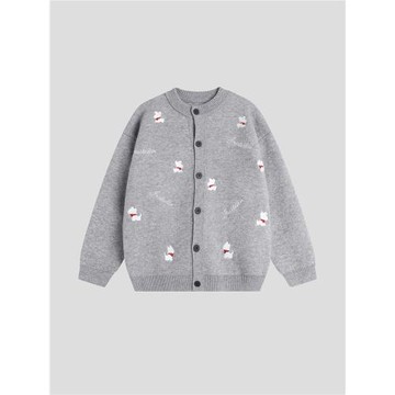 INSstudios 國潮美式「小狗刺繡開衫毛衣」寬松休閑百搭針織外套