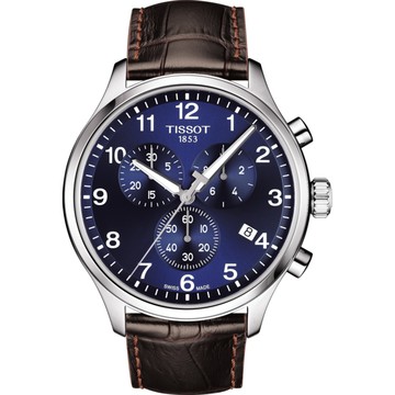 TISSOT 天梭  韻馳系列 Chrono XL計時手錶-藍x咖啡/45mm T1166171604700
