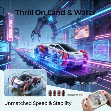 跨境智能無線兩棲水陸車2.4G防水兒童夏季玩具賽博皮卡電動遙控車