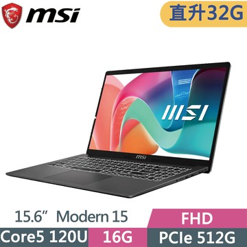MSI Modern 15 F1MXG-1039TW 黑(Core5 120U/16G+16G/512GSSD/15.6/W11)特仕