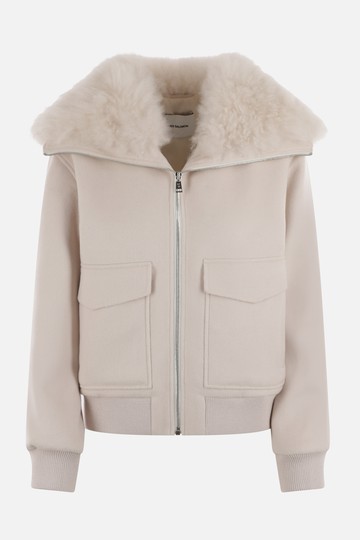 YVES SALOMON wool and cashmere full-zip jacket with fur collar Woman
