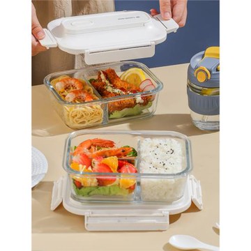 分隔玻璃飯盒可微波爐加熱專用上班族便當盒食品級餐盒帶蓋保鮮盒