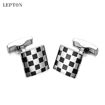 新款優質法式袖扣高端琺瑯袖釘優雅格子袖扣男襯衫商務飾品禮盒裝