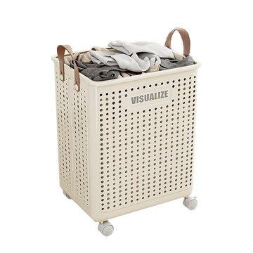 【居家cheaper】大容量摺疊透氣髒衣籃(附輪組) LB53L-WT 米黃