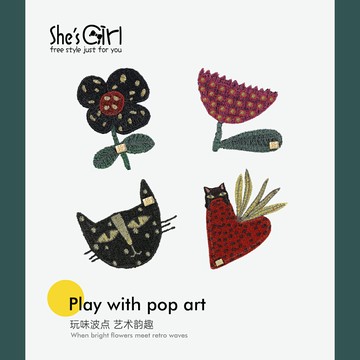 shesgirl發飾 奇幻森林怪趣波點藝術刺繡草莓花朵貓咪魔術貼邊夾