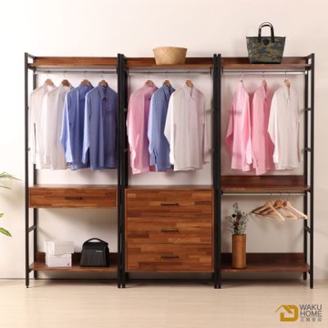 WAKUHOME 瓦酷家具格萊斯積層木工業風7.8尺三抽+雙吊+單抽多功能衣櫃-寬240*深44*高196
