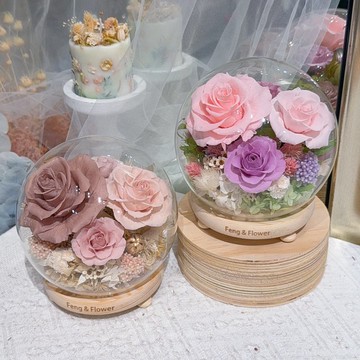 FengFlower 【大款不凋玫瑰圓型玻璃罩】乾燥花/不凋花/送禮