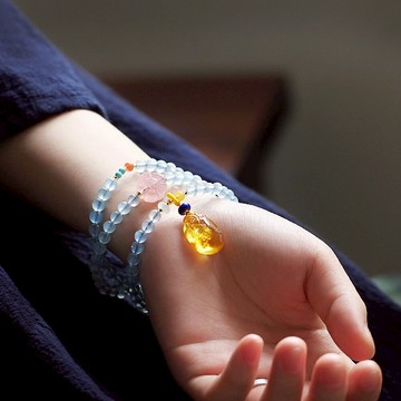 手串 佛珠 手鍊 項鍊 海藍寶手串 多圈手串 佛珠 飾品 蜜蠟吊墜手鍊 造型項鍊 藍色項鍊 串珠手環 女生禮物 178