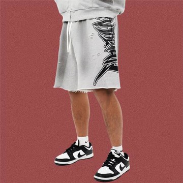 高版本MIXED EMOTION美式復古噴臟割破字母休閑短褲嘻哈短衛褲潮